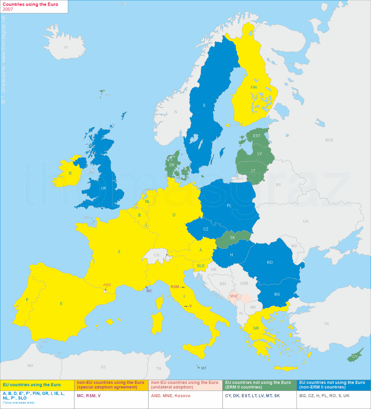 map of Countries using the Euro 2007